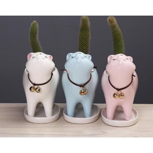 Cartoons Cat Flowerpot Animal Ceramic Flowerpot Cute Vase Cactus Succulent Plants Potted Flower Arrangement Home Decoration