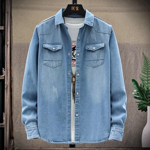Jeans shirt men denim shirts Mens Tropical Casual Men Long Sleeve Windbreaker Shirt Male Cotton Cowboy Jean Shirts Clothing