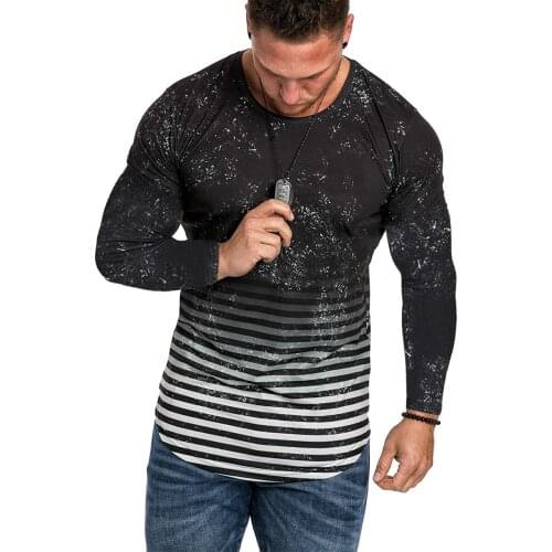 Mens T-Shirts Tie-Dye Slim Fit Long Sleeve T-Shirts Male Casual Gym Muscle Tee Tops Sports T-shirts Outfits