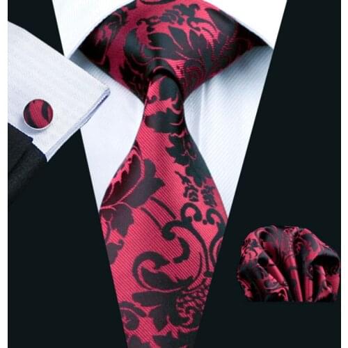 LS-757 2016 New Men`s Tie 100% Silk Floral Print Classic Jacquard Woven Tie+Hanky+Cufflink Set For Formal Wedding Business Party