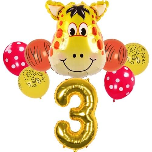 Jungle Animal Balloons Set Chrome Metallic Latex Balloon 32inch Gold Number Giraffe Globos Kids Birthday Party Baby Shower Decor