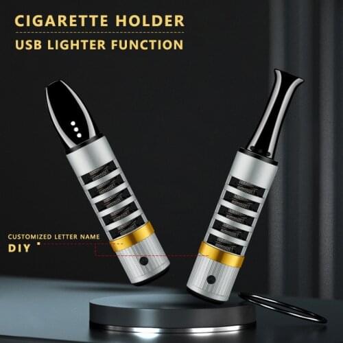 DIY Customized Letter Name & Panttern USB Lighter Cigarette Holder Portable Car Ashes Organizer Set Dust-proof Smoking Accessory