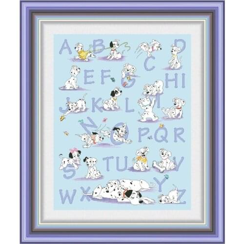 Dalmatian alphabet cross stitch kit winter snow aida fabric 18ct 14ct 11ct sky blue cotton silk thread embroidery craft set