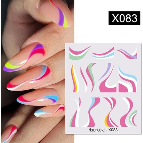 Harunouta Geometry Line Stripe Nail Sticker Floral Butterfly Design Water Decals Slider Wraps Decoration Nail Art Accessories
