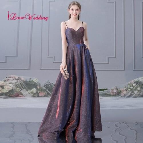 New Arrival Sexy Spaghetti Straps Shiny Long Evening Dresses Custom made A Line Formal Dress Evening Party Gown