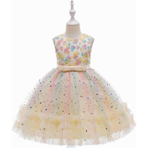 New Kids Girls Party Dresses Childrens Dress Star Sequins Cute Princess Dress Wedding Birthday Dress For Girl