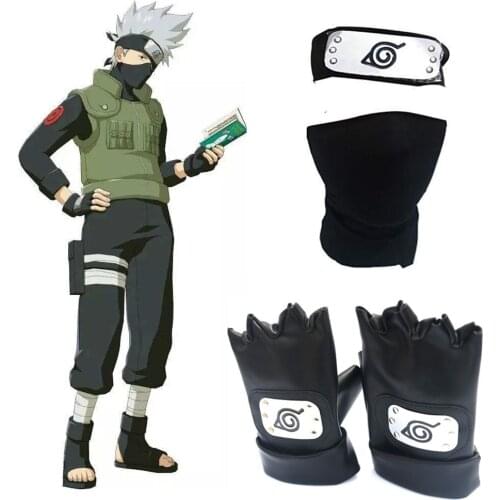 New Anime Konoha Hapyto Hatake Kakashi Headband Face Mask Gloves Weapon Pack Cosplay Ninja Accessories Prop