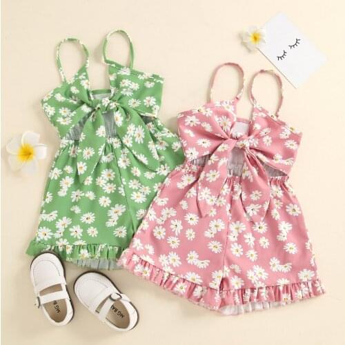 Child Baby Kids 1-6T Baby Girls Romper Strap Knot Dasisy Jumpsuits Casual Sleeveless Summer Sunsuits Fashion Kids Jumpsuits