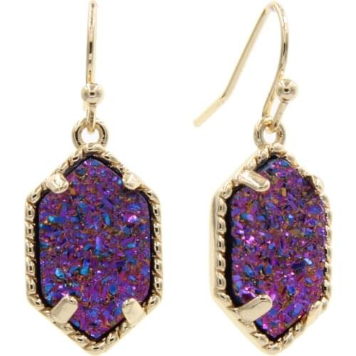 YJX030 Iridescent Druzy Drusy Pendant Drop Earring Chic Handmade Statement Mini Jewelry