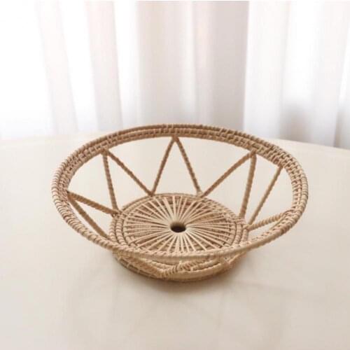Hollow Rattan Fruit Basket Hand-woven Tray Basket Home Living Room Decor Props