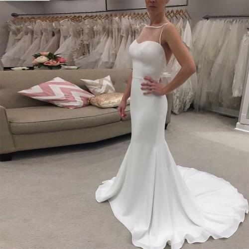 Simple Mermaid Chiffon Wedding Dresses Scoop Neck Sleeveless Bridal Gowns Sweep Train Backless Wedding Dress Custom Made