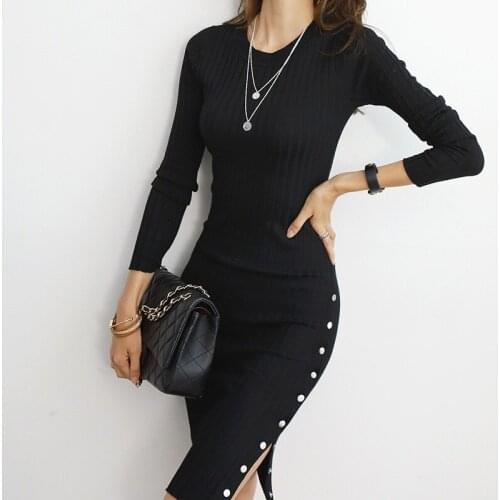 Sexy Knitted Long Sleeve Sweater Dress Women Free Size Casual Black Bodaycon Dress Autumn Pullover Office Dress Female Vestidoes