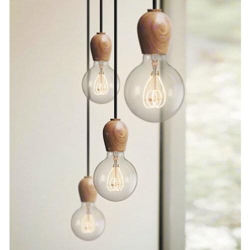 Nordic Retro Pendant Lights Oak Wood Pendant Lamp E27 Vintage Design Hanging Lamp Loft Living Room Dining Room Lights Restaurant