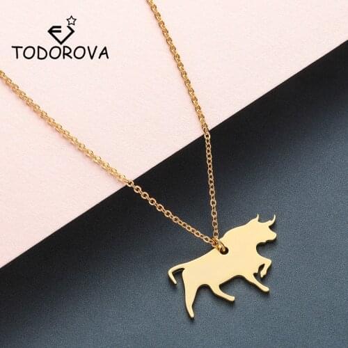 Todorova Punk Style Bull Stainless Steel Pendant Necklace Women Cow OX Bikers Jewelry Men Chain Necklace Wholesale