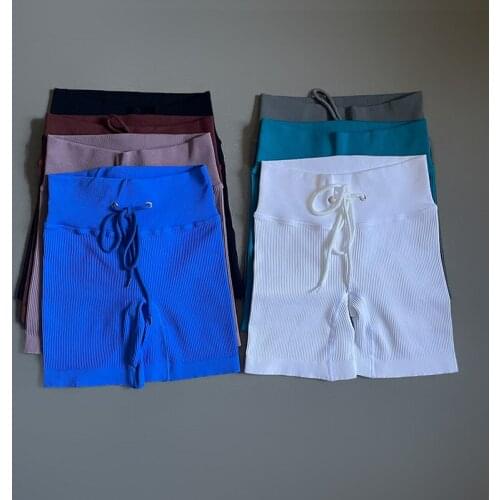 Sport Shorts Women Push Up High Waist Drawstring Long Yoga Shorts Tummy Control Compression Workout Gym Tight Shorts