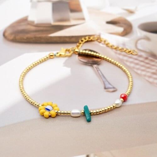 GO2BOHO Vintage Bracelets For Girl Miyuki Braclet Women Jewelry Best Selling 2020 Products Flower Charms Golden Fadeless Armband