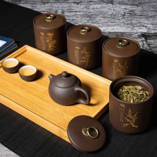 Green Tea Container Purple Clay Tea Caddy Storage Sealed Coffee Storage Bottle With Lid Jar Tea Box Grains Organizer Containers