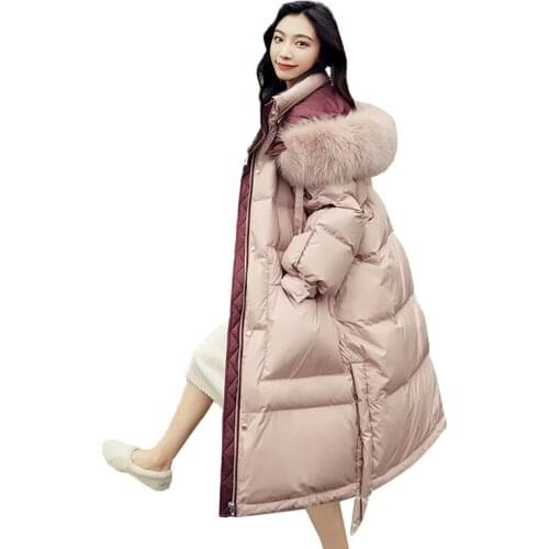 2021 Quilted Jacket Winter Womens Clothing Plus Size Long Coat Women 90% White Duck Down Natural Fur Hooded Warm Puffer Jacket