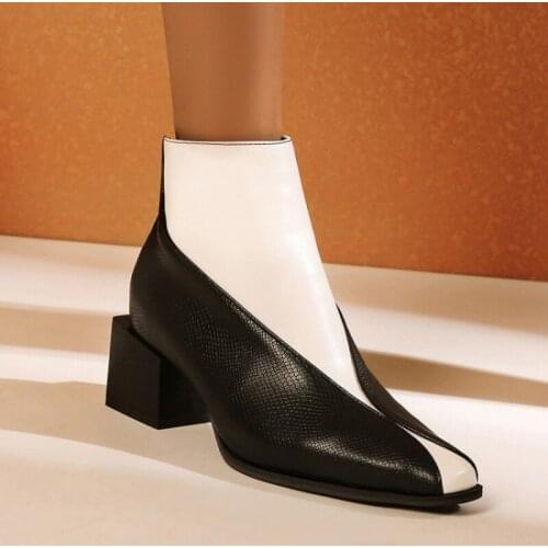 Womens boots autumn winter zipper new square head square ankle boots Fashion big size us13