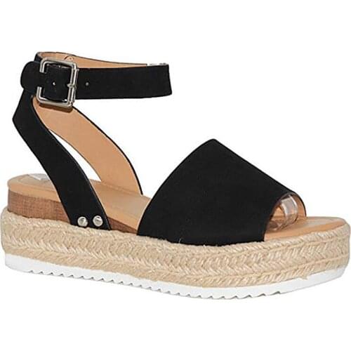 Women Fashion Hoes Sandals Summer Dull Polish Sewing Peep Toe Wedges Hasp Sandals Flatform Sandals 40- 43