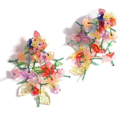 AENSOA Resin Transparent Colorful Flower Drop Dangle Earrings for Women Tassel Multilayer Long Earrings Statement Jewelry Gifts