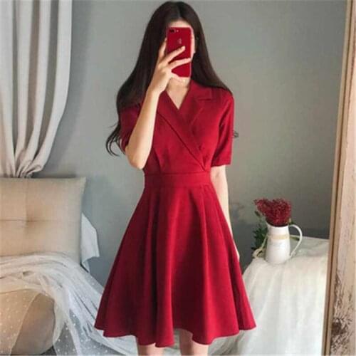 2020 Summer Large Size Waist Temperament Retro Big Swing Dress Women Female Short Sleeve Slim Dress B261