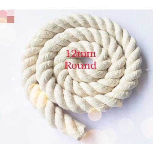 12mm x1Meter Natural Pure Cotton Rope 3Strand Braided Twisted Cord Twine Sash