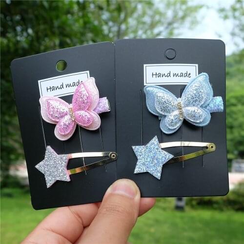 2pcs/set Cartoon Butterfly Hair Clip Set Shiny Golden Barrettes Hairpins Headwear For Kids Girls Baby Princess Hair Accessories