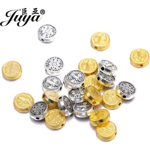 30pcs 9.5mm Christian Jesus Cross Spacer Beads For Bracelet Necklace Jewelry Making Metal Handmade Crafts Findings Accessories