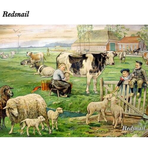 5D DIY Diamond Painting 100% Full Square Round Drill Cow and sheep Diamond Embroidery Cross Stitch 3D Home Decor Dutch art EE250