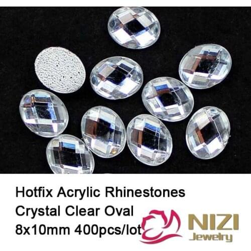 8X10mm 400pcs Oval Flatback Crystal Clear Color Iron On Rhinestones Hotfix Acrylic Nail Supplies 3D Nail Art Glitter Decorations