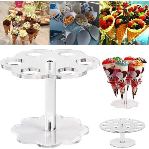 6/16 Holes Acrylic Ice Cream Cone Holder Clear Cone Display Stand for Ice Cream Cone Waffle Cupcake Roll Sushi