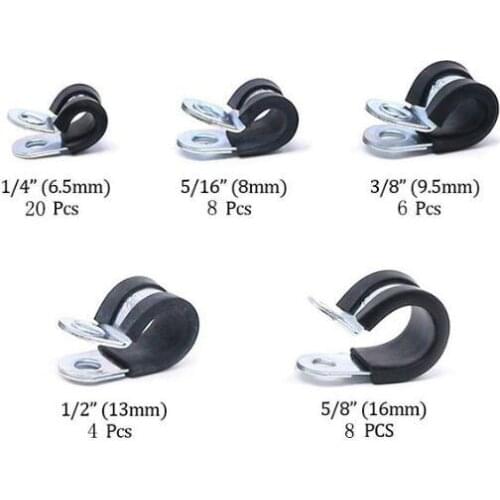 Free shipping Pipe Clamp 46pcs/lot Galvanized iron Rubber Lined P Clips Cable Mounting Hose Pipe Clamp Mikalor