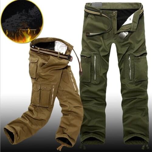 Cargo Men Pants Autumn Winter Thick Big Pockets Desgin Full Length Plus Size 28-40 Army Military Casual Tactical Male Clothing