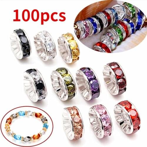 100Pcs Wave Side Metal Silver Spacer Beads 6mm 8mm DIY Accessories Austira Crystal Rhinestone Rondelle Charms Cristal Perlen