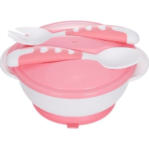 Baby Dishes Baby Anti-slip Double Ear Sucker Bowl With Lid With Spoon Fork Baby Training Bowl Infant Food Supplement Tableware