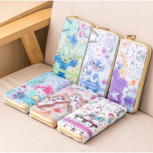 Disney mickey mouse Cute long wallet female cartoon large-capacity clutch bag multifunctional simple handbag Stitch storage bag