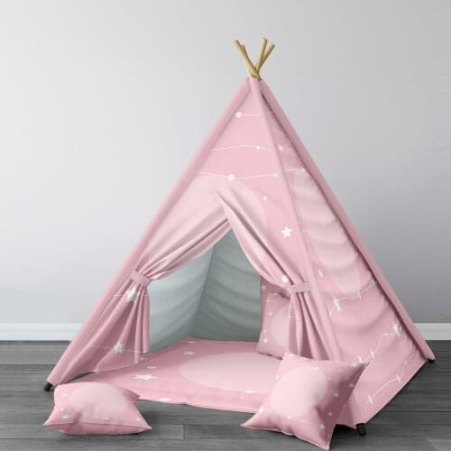 Play Tent for Kids Wigwam Portable Indoor Playground Tents Children Bedrooms Stars and Space Light Pink Model 042