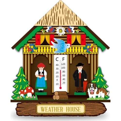 Creative Wooden House Barometer Thermometer Wall Mounted Weather Hygrometer Home Decoration 85DA