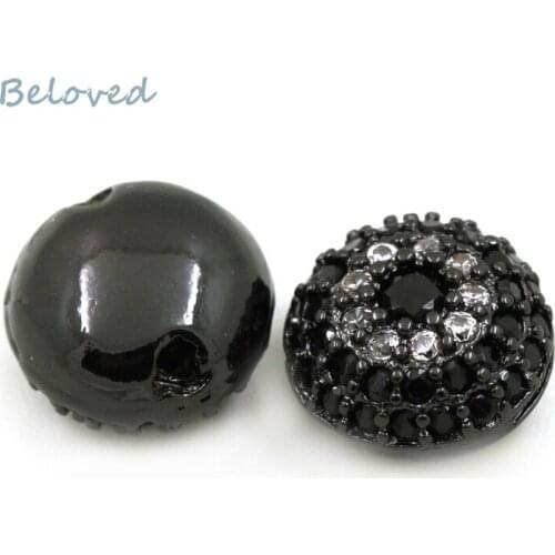 Rondelle Micro Pave Cubic Clear Black CZ Zirconia Spacer Beads, Flat Round CZ Zircon Inlaid Bracelet Findings, BG18173