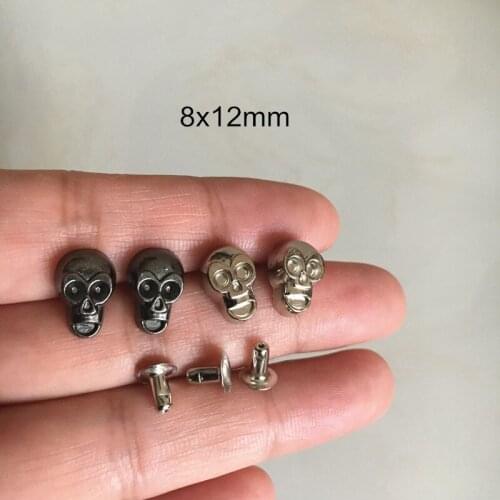 50 set - 8x12mm Metal Skull Stud Rivets,Silver /Black Skull Bone Spike Rivet Studs For Shoes,Bags,Clothing Leather DIY
