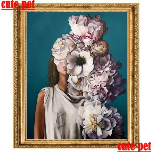 Mosaic wallpaper Diamond Embroidery Flower girl Pattern5D Diamond Painting Diy female art Home Wall DecorCross No Frame artwork