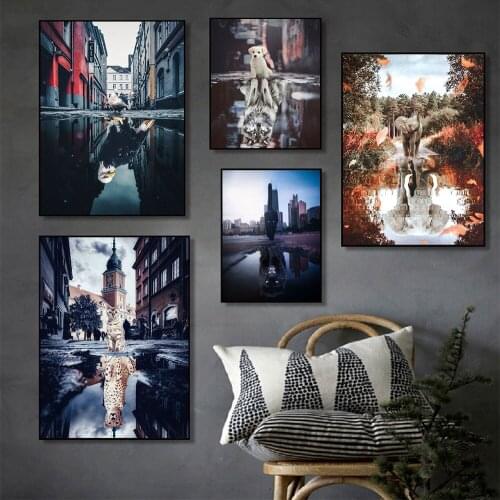 Print Canvas Home Decor Mindset Wall Art Cat Painting Modular Reflection Poster Animal Modern Nordic Picture Living Room Cuadros