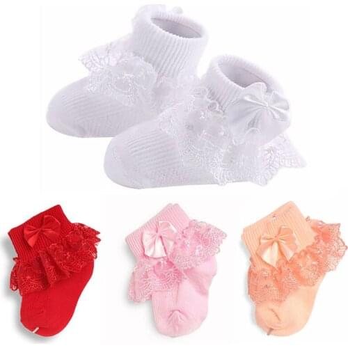 Cute Lace Flower Newborn Baby Socks Solid Color Bows Cotton Baby Girl Socks Infant Toddler Princess Kids Socks meia infantil