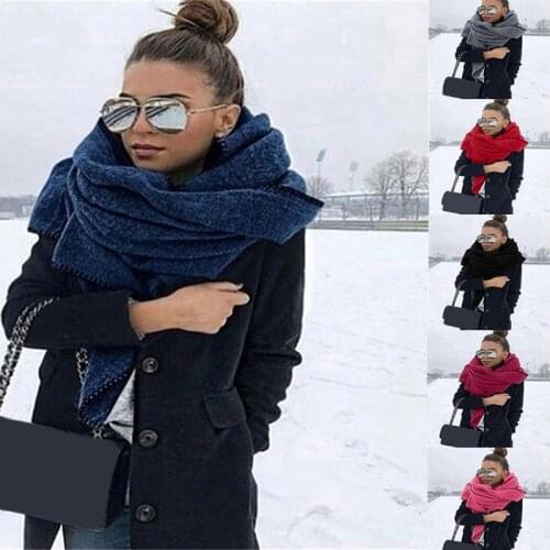 New Fashion Winter Thick Warm Big Scarf Shawl Women Wraps Vintage Polar Fleece Windproof Solid Color Wild Shawl Scarves 176cm