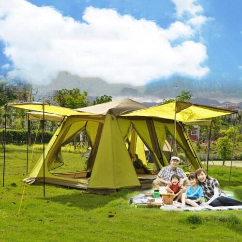 2016 New Style High Quality 6-10 Person Double Layer Waterproof Ultralarge Two Bedroom Camping Family Party Tent