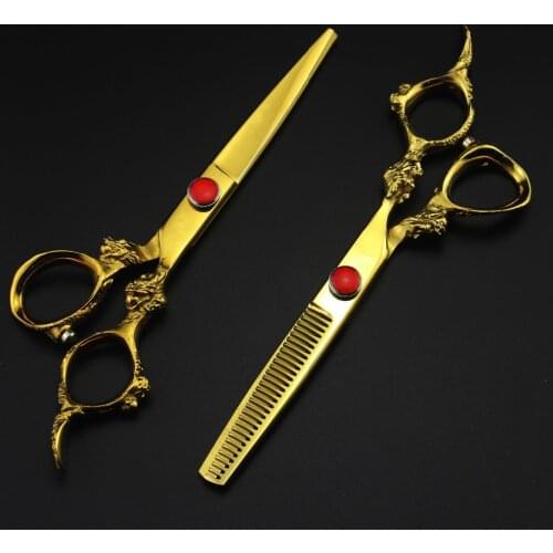 Professional Golden 6.0 inch 9CR Steel hair scissors set hair cutting thinning scissors set barber shears hairdressing scissors