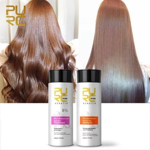 PURC 8% Brazilian Keratin Hair Treatment + Purifying Shampoo Set Straightening for Hair Scalp Treatments Hair Care