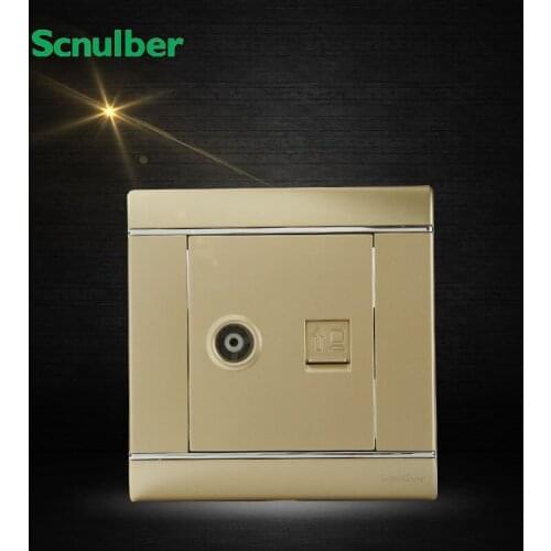 Luxury champagne 86mm single IPTV SetTop Box TV socket and RJ45 8pin wall switch panel outlet