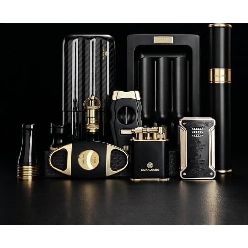 Luxury Cigar Accessories Set Ashtray Lighter Cigar Tube Cigar Drill Cigar Cutter Cigarette Holder 10 Sets Exquisite Gift Box